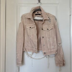 J Brand Light Pink Distressed Denim Jacket